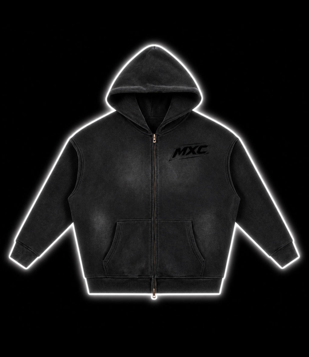 MXC Washed Zip Up Hoodie - Black